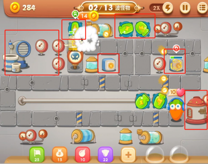 保卫萝卜3工厂17关怎么获得金萝卜1