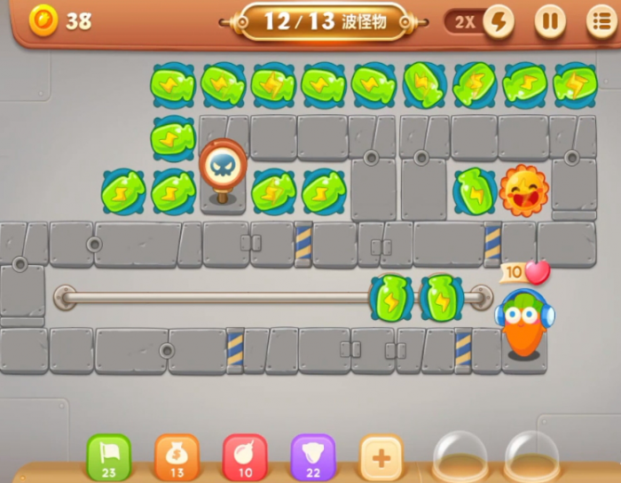 保卫萝卜3工厂17关怎么获得金萝卜2