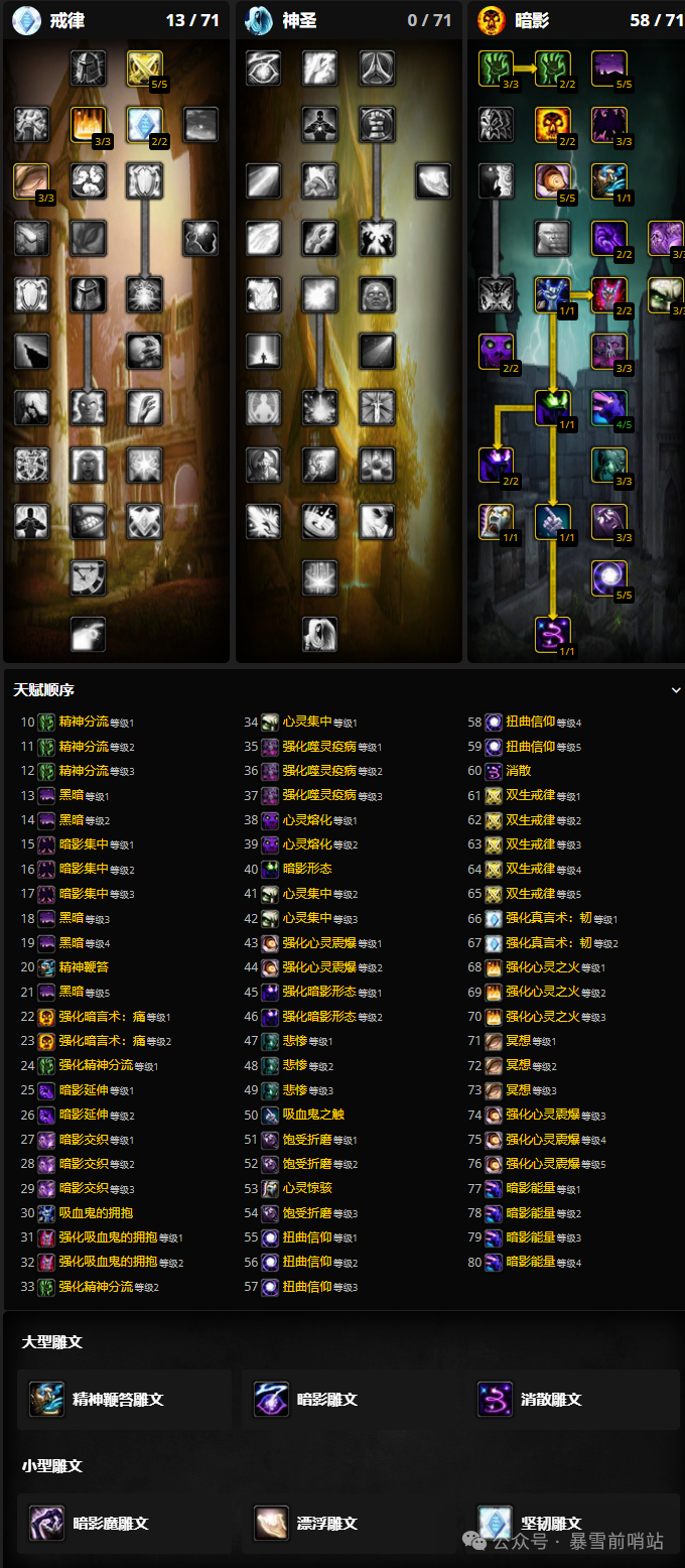 魔兽世界时光服牧师练级天赋雕文推荐1