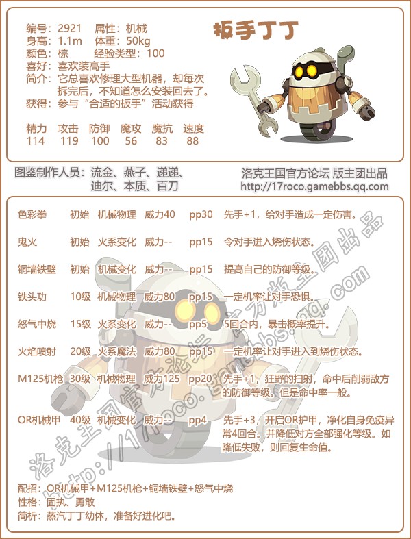 洛克王国扳手叮叮技能表分享1