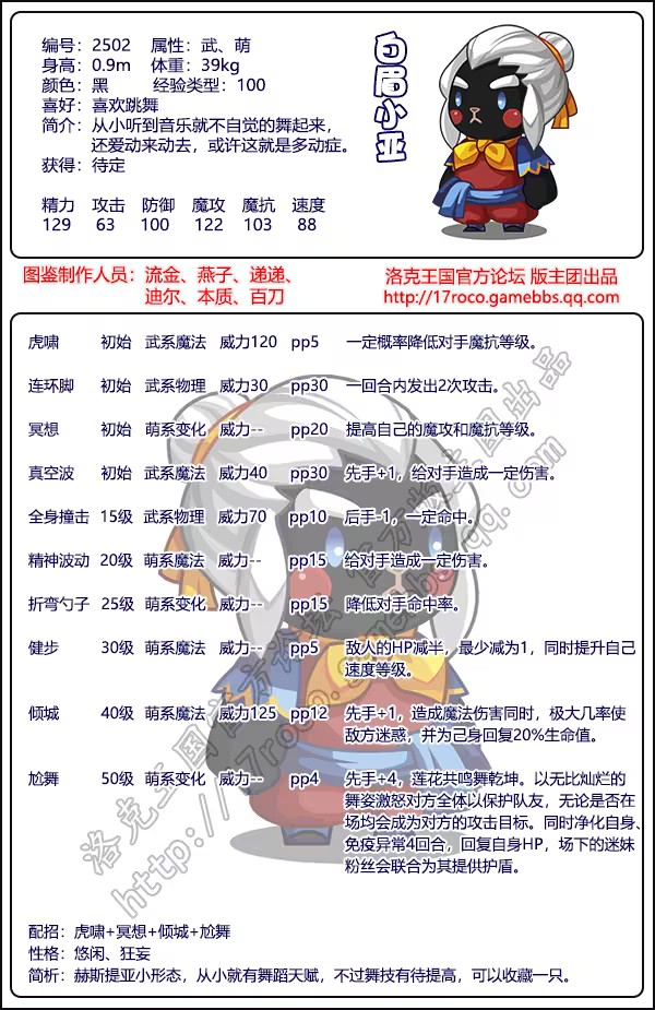 洛克王国白眉小亚技能表1