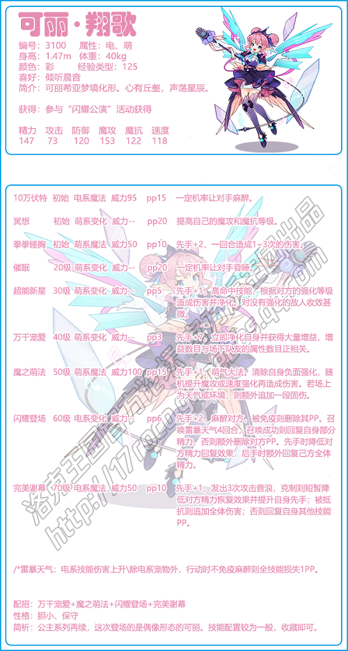 洛克王国可丽翔歌技能表1