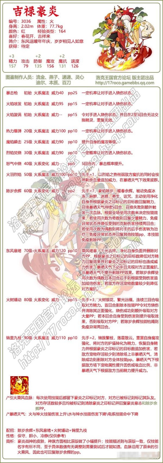 洛克王国吉禄豪炎技能表_洛克王国吉祥物王