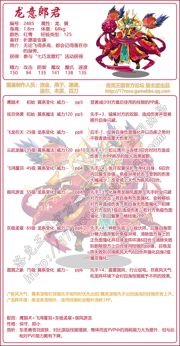 洛克王国龙意郎君技能表_洛克王国龙翼郎君