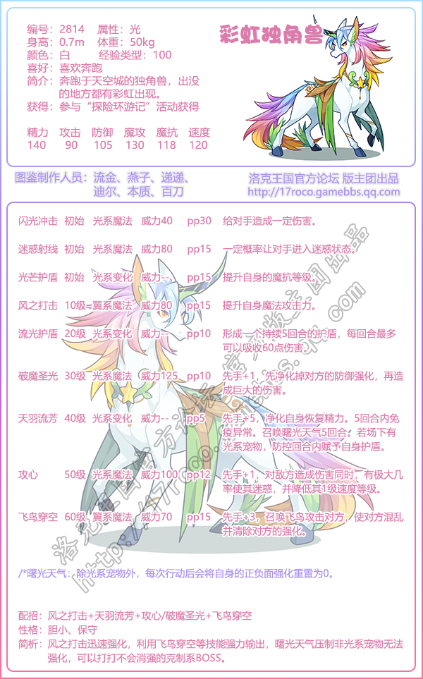 洛克王国彩虹独角兽技能表_洛克王国彩虹仙境宠物