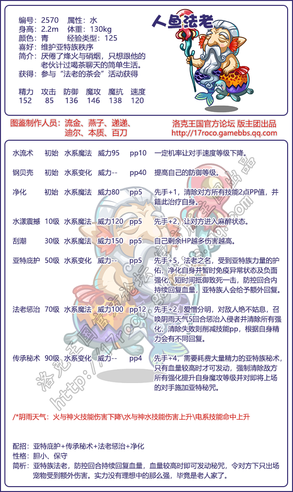 洛克王国人鱼法老技能表_洛克王国人鱼守护技能表