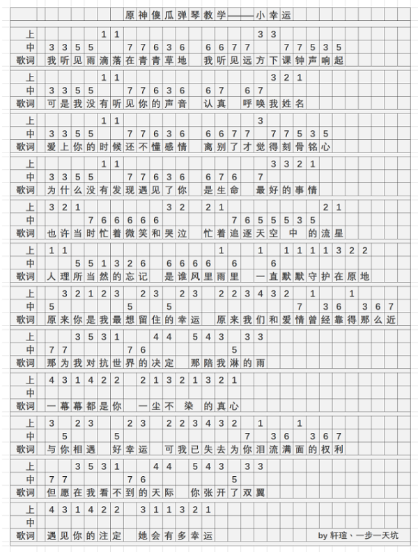 原神小幸运琴谱一览2