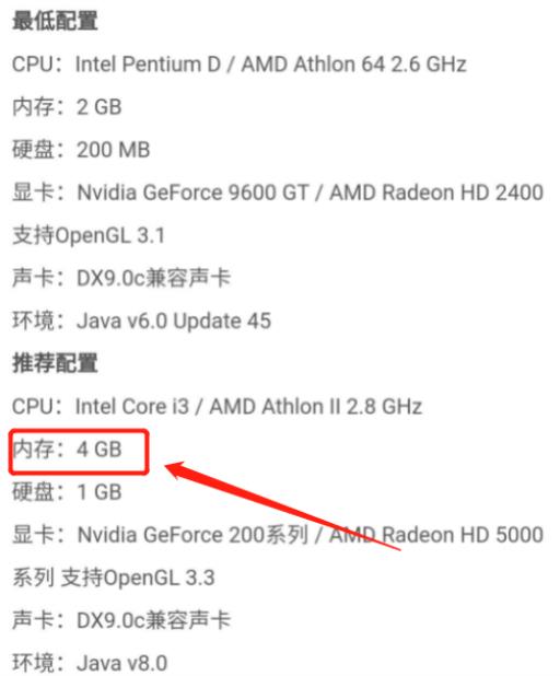我的世界占多少内存?2