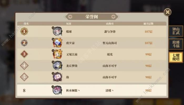 山海镜花七曜塔90层阵容推荐4